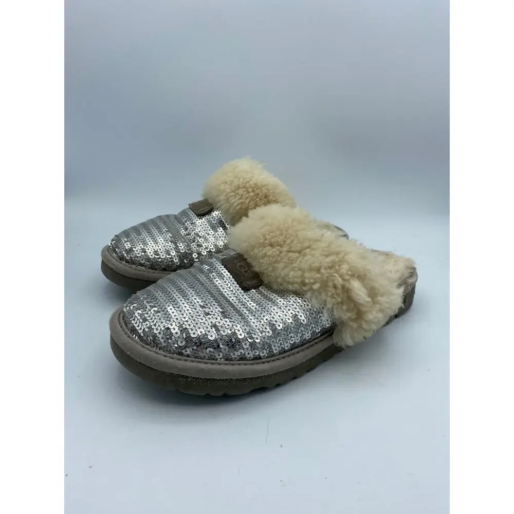 UGG Kids Dazzle Sequin Silver Sparkle Slippers Little Kid size 2